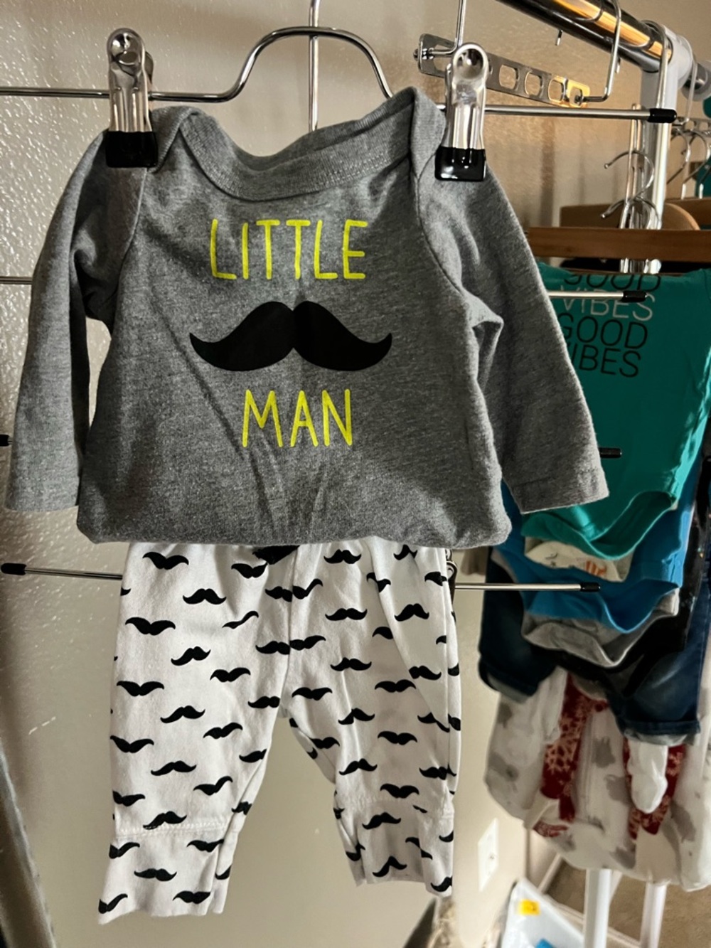 Grey "Little Man" Mustache Baby Outfit